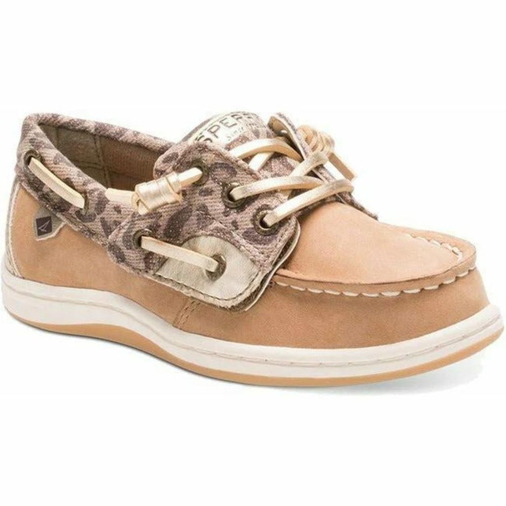 Sperry Kids Songfish Boat Shoe Toddler 5.5 Tan Pink Cheetah Bluefish Memory Foam